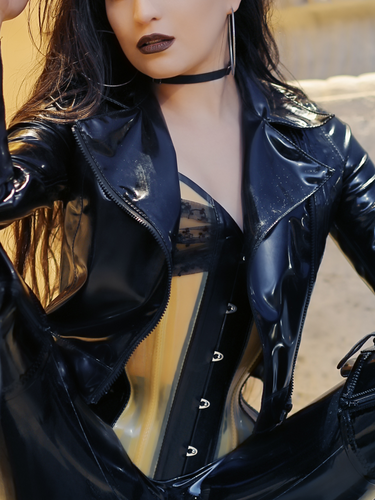 Latex/Rubber Zipped Shorts In Navy Blue