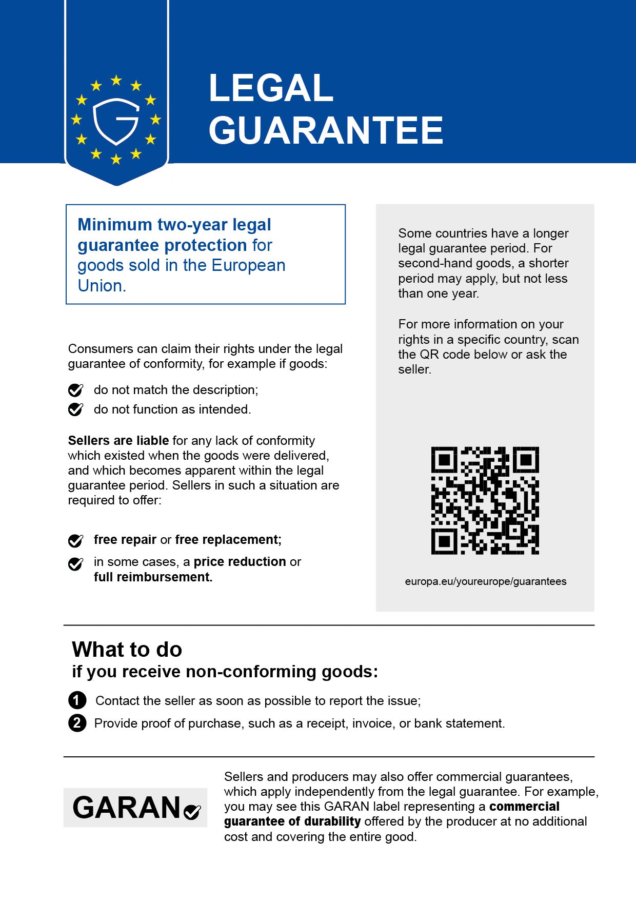 Legal guarantee – EU notice on the legal guarantee of conformity for goods